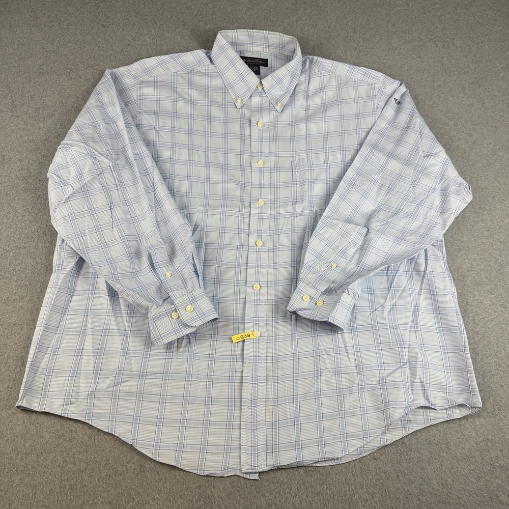 Vintage Brooks Brothers XL Blue Windowpane Button Down Shirt USA Italy NOTE